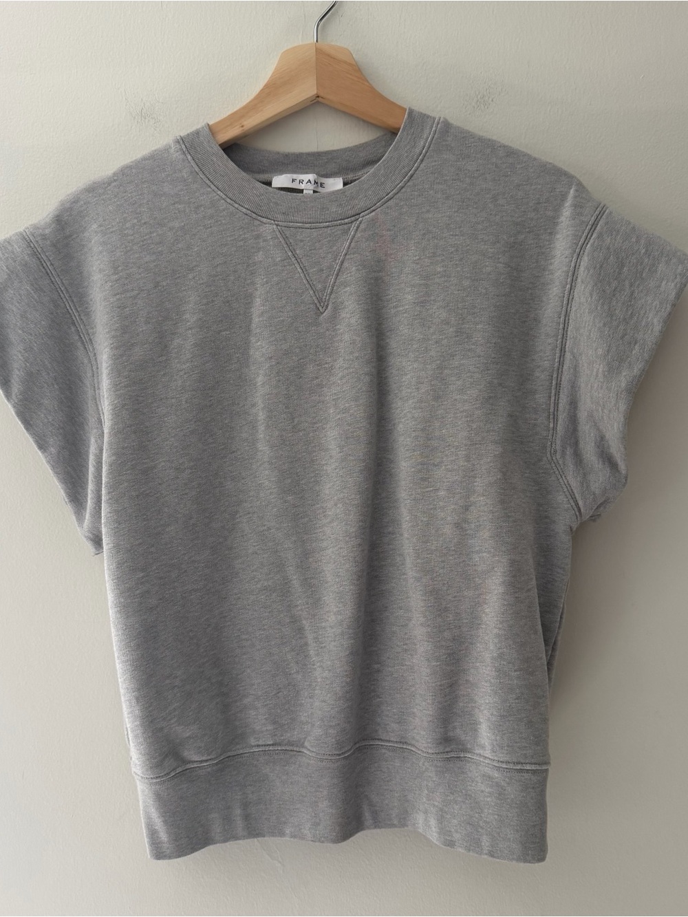 Frame Oversized Muscle Crew Sweatshirt Gray Short Sleeve Size Medium